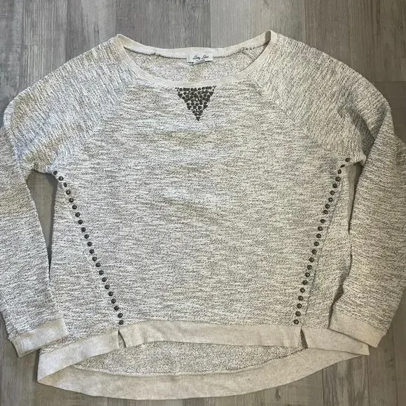 Lucky Lotus Sweater Beige metallic Knit Pullover Embellished Studded Ladies Sz L - Picture 11 of 14